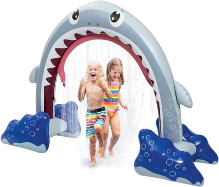 Opblaasbare waterspeelboog - Haai sproeier - Zomerpret buiten - Extra groot formaat - 250 cm breed - Blauw