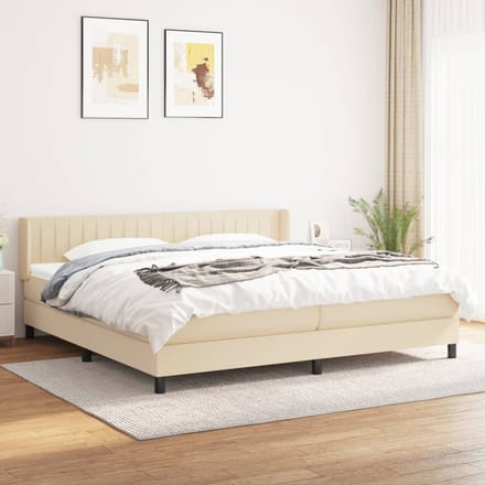 vidaXL - Boxspring - met - matras - stof - crèmekleurig - 200x200 - cm