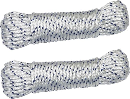 AMIG paracord touw - 2x - 20 meter - D4mm - 400kg - nylon/polyester - wit/blauw
