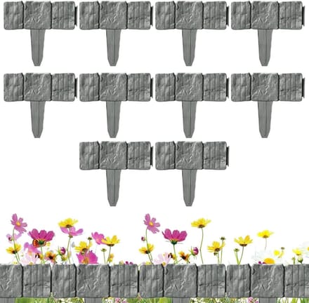 Tuinborder Kunststeen - Landschapsborder Namaaksteen - Tuin Afscheiden - Zonder Graven Panelen - 10 Stuks - Grijs