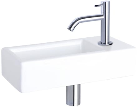 Differnz Hura fonteinset – 38.5x18.5x9 cm – keramiek wit – gebogen chromen kraan