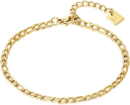 Twice As Nice Armband in goudkleurig edelstaal, figaro ketting 3 mm 16cm+3cm