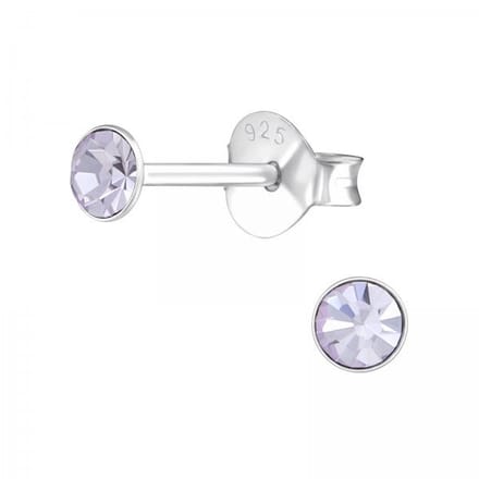 Zilveren oorknop, Lebowski kristal Violet (6mm)