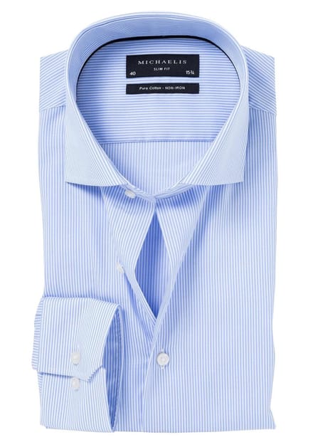 Michaelis Slim Fit overhemd - poplin - lichtblauw met wit gestreept