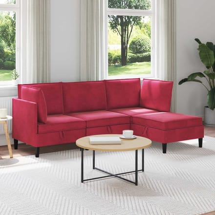 vidaXL - Woonkamer - Meubelset - 4 - st - Wijnrood - Fluweel