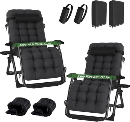 Set van 2 Extra Brede Zero Gravity Relaxstoelen Buiten - Inklapbaar met Kussen en Hoes - 200 kg