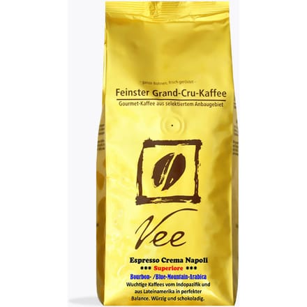 Vee's Espresso Crema Napoli Superiore 1 kg | Hele boon | 95 % Arabica 5 % Robusta, Indo-Pacific, Latijns-Amerika | Krachtige, volle espresso branding