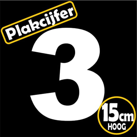 Jerma - Plakcijfer - 3 - sticker - 15 cm - Hoog - Wit - Plasticfolie - Zelfklevend - Binnen - Buiten