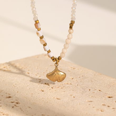 Ketting Poederroze met Schelpje | Stainless Steel Goud