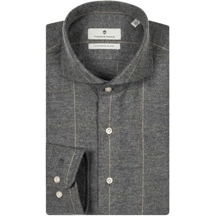 Thomas Maine Overhemd Bari Cutaway Flanel Two-Tone Stripe Pattern Antraciet-Zand / male