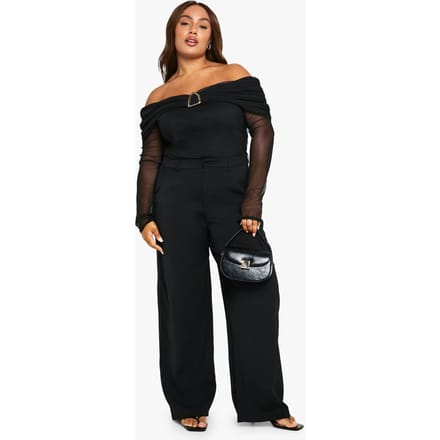 boohoo Dames Plus op maat gemaakte wijde broek | Black | Maat: 28