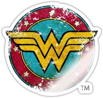 DC Comics Wonder Woman Vintage Distressed Logo Sticker maat S (10 x 10 cm)