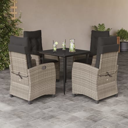 vidaXL - 5-delige - Tuinset - met - kussens - poly - rattan - lichtgrijs