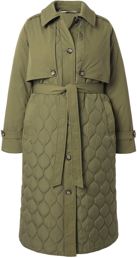 Studio Untold - Dames - Trenchcoat A-lijn mix met stiksels gewatteerd - Palmboomgroen - Maat 54+