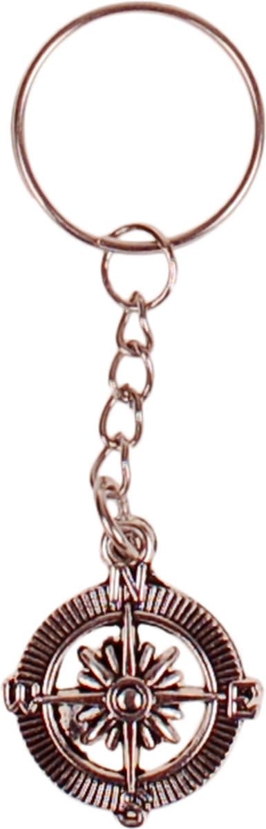 Sleutelhanger/Tashangertje - Hangertje Windroos/Kompas Zilverkleurig 2,5cm
