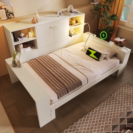 MIVRAY Dagbed 90x200 cm Zonder Matras - Uitschuifbed Met Opbergruimte En Usb C Aansluiting - Hout - Wit
