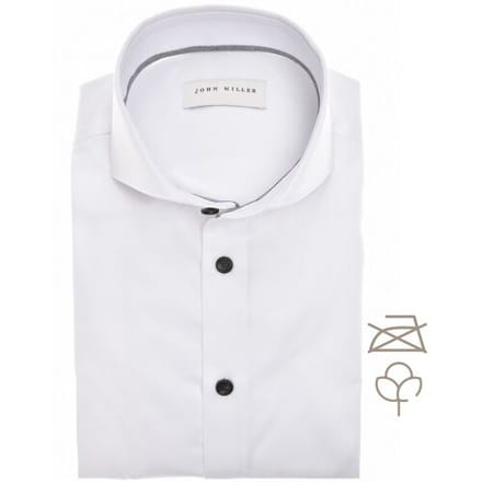 John Miller Overhemd Solid Color Contrast Details Non-Iron Cotton Wit-Lichtgrijs / male