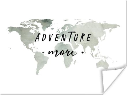 Poster - Wereldkaart - Grijs - Wit - 40x30 cm