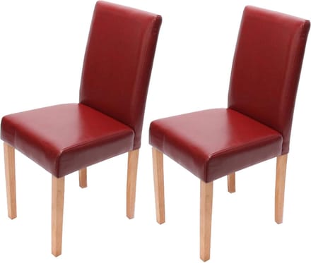 Set van 2 eetkamerstoelen Keukenstoel Littau ~ kunstleer, rood, lichtgekleurde poten