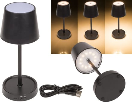 LED Tafellamp - oplaadbaar - dimbaar - zwart -draadloos - USB