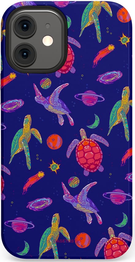 Casetastic hoesje geschikt voor Apple iPhone 12 Mini - Dubbellaagse bescherming - Kosmische schildpad - Fashion Case - Donkerblauw Lavendel