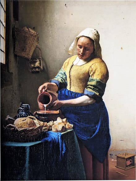 Canvas Schilderij - Het Melkmeisje - Johannes Vermeer - 60x90 cm