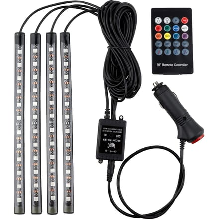Auto LED-stripverlichting, 4 stuks 36 LED DC 12V Multicolor Muziek Auto USB Interieurverlichting LED Onder Dashboard Cigarette