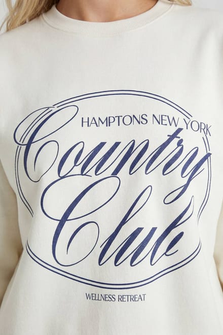 boohoo Dames Hamptons Country Club Bedrukt Oversized Sweatshirt | Ecru | Maat: Medium