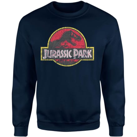 Jurassic Park Logo Vintage Sweatshirt - Navy - XXL
