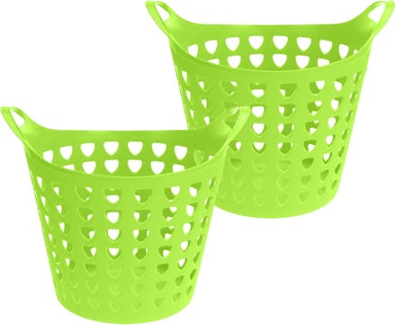Excellent Houseware Flexibele wasmand - 2x - groen - 26 liter - kunststof - 40 x 42 cm