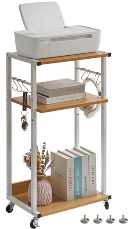 Mobiele printertafel met wieltjes en verstelbare planken voor kantoor
