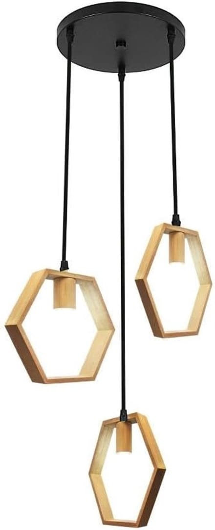 Haobosic Hexagon Hout - Hanglamp - 3-armig - 26x23cm - Aanpasbare Lengte