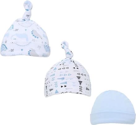 Soft Touch Babymutsjes Dino Jongens Katoen Blauw/wit 3 Stuks