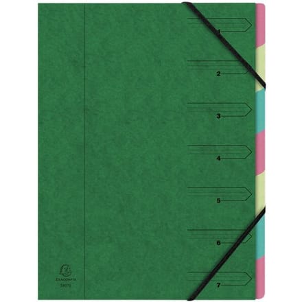 Exacompta Sorteermap met vaste rug en elastosluiting - 7 indelingen - Groen - 54073E