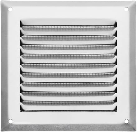 SOTECH aluminium ventilatierooster 140 x 140 mm inox look met muggengaas opschroefbaar ventilatierooster
