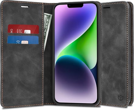 Hoesje geschikt voor Apple iPhone 14 Plus - Techsuit Confy Book Wallet Case - Zwart