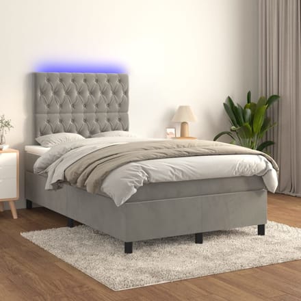 vidaXL - Boxspring - met - matras - en - LED - fluweel - lichtgrijs - 120x200 - cm
