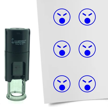 CombiCraft Stempel Smiley Boos 10mm rond - Blauwe inkt