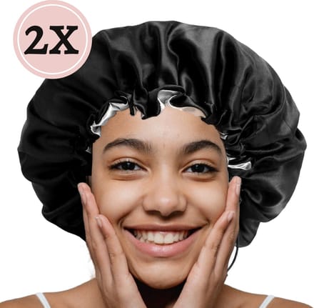 Beyeza Bonnet Satijn - 2 Stuks - Satijnen Slaapmuts - Verstelbaar - Slaapmuts Satijn - Satijnen Bonnet - Zwart