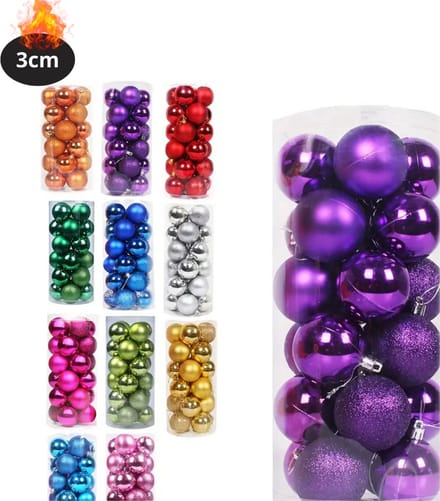 Livano Kerstballen - Kerstversiering - Plastic - Paars - 3 cm - 24 stuks