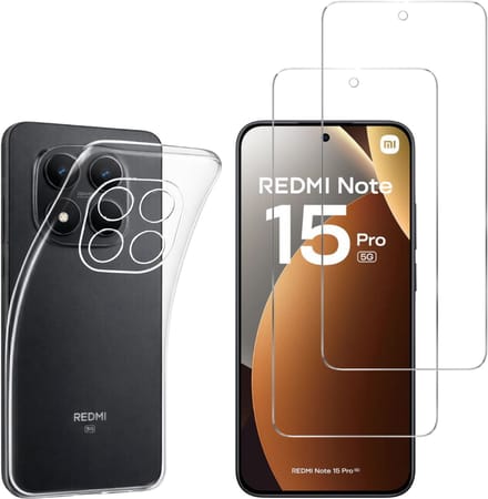 Coque arrière transparente en silicone pour Xiaomi Redmi Note 15 Pro 5G avec 2 verres trempé - protection d'écran