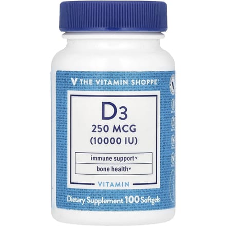 The Vitamin Shoppe, Vitamine D3, 250mcg (10.000 IE), 100 zachte capsules