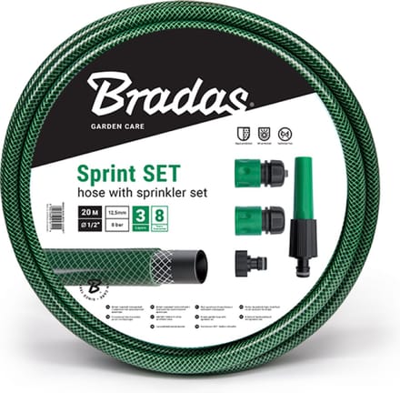 Bradas Sproeiset SPRINT – 1/2" (13 mm) – 20 m – Compleet met Koppelingen en Spuitmond