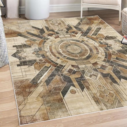 ABAKUHAUS Vloerkleed - Woonkamer Tapijt - Abstract boho – 60 x 152 cm – licht camel