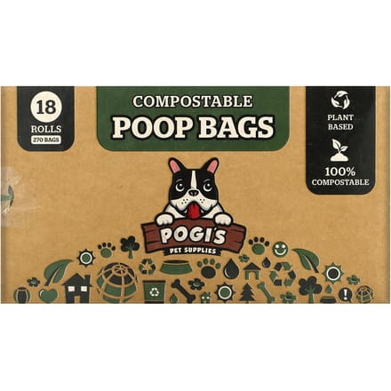Pogi's Pet Supplies, Sacs à litière compostables, 18 rouleaux, 270 sacs black