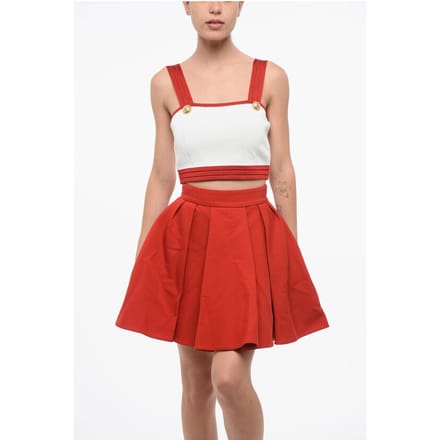 Gebreide crop top met logoknopen in Bianco, Rosso