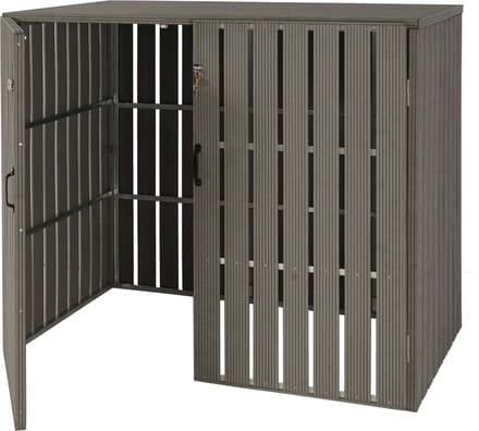 XL 2-zits/4-zits WPC afvalbak deksel MCW-J28, afvalbak box, metaal hout look, uitbreidbaar ~ grijs