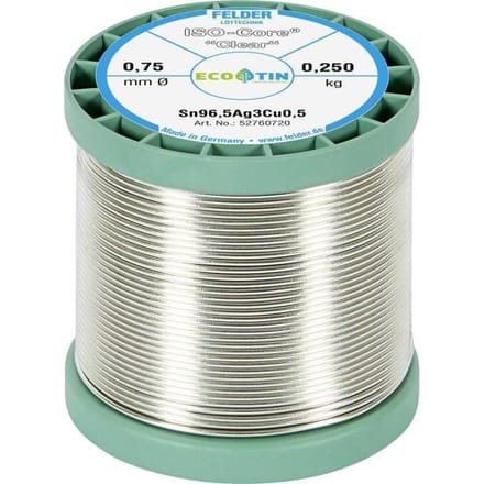 Felder ISO-Core Clear SAC305 Soldeertin Spoel Sn96,5Ag3Cu0,5 0.250 kg 0.75 mm