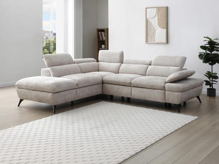 Vente-unique Hoekslaapbank met linkerhoek van beige getextureerde stof SURDELI
