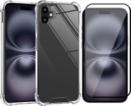 Hoesje geschikt voor iPhone 16 Plus - Screenprotector Volledig Dekkend Glas - Shockproof Transparant met Extra Hoekbescherming